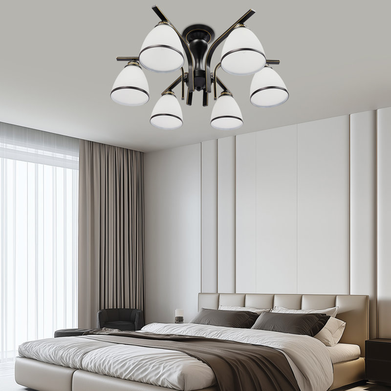 26.7 Inch 6 Lights European Style Glass Semi Flush Mount Ceiling Light With Glass Shades