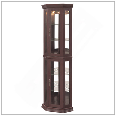 Lighted Corner Curio Cabinet - Glass Display Shelf With Tempered Glass Doors, Adjustable Shelving, And Included Bead Bulb - Ideal Bar Cabinet For Home Decor- DARK CHERRY