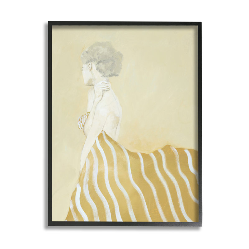 «Woman In Stripes», peinture encadrée sur bois par Design Fabrikken, H 14 po x l 11 po x P 1,5 po