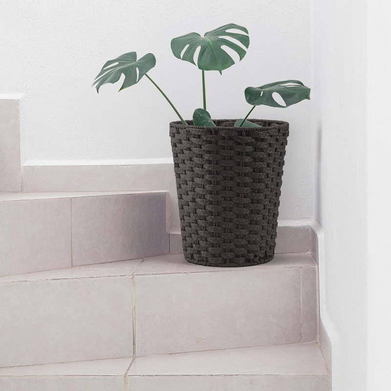 Wicker Kitchen Trash Can, Black