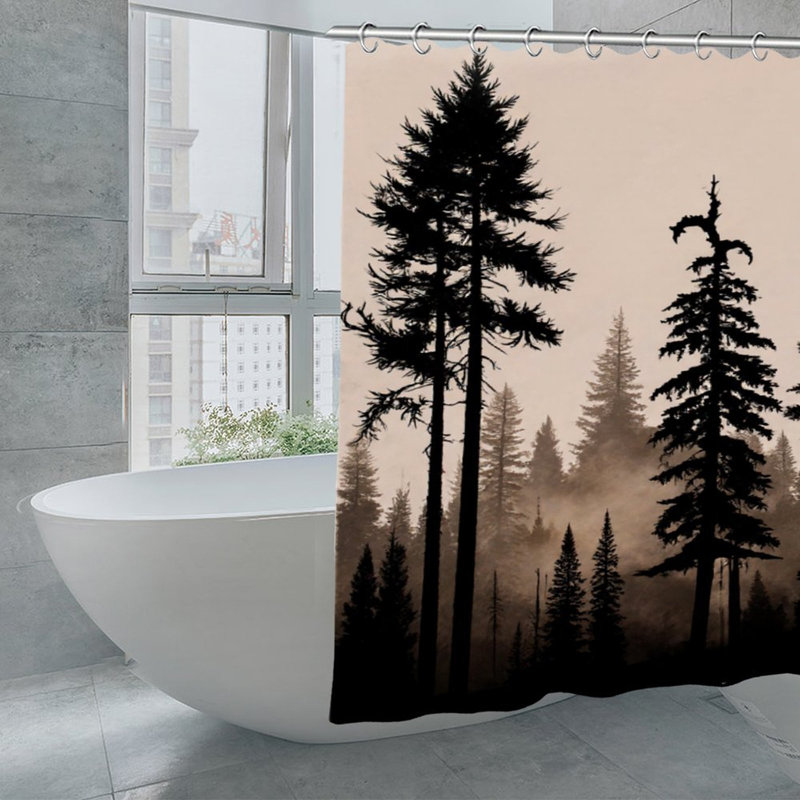 Rideaux de douche Misty Forest Silhouette, 71 po x 71 po, Noir / abstrait