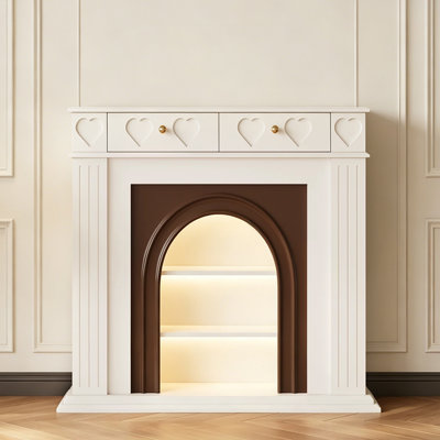 Beige Solid Wood Freestanding Fireplace