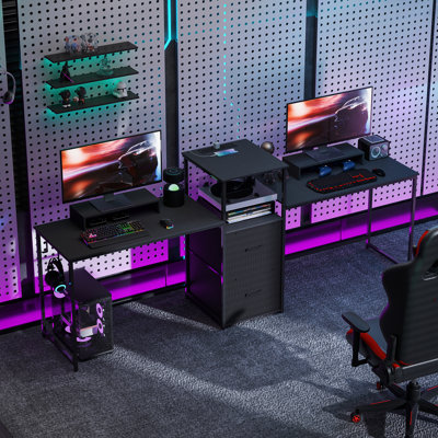 Bureau d'ordinateur pour 2 personnes, bureau de jeu avec prises de courant, noir
