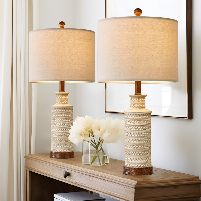 Marable 24"Vintage White Resin Table Lamp.Suitable for living rooms,bedrooms,and offices.
