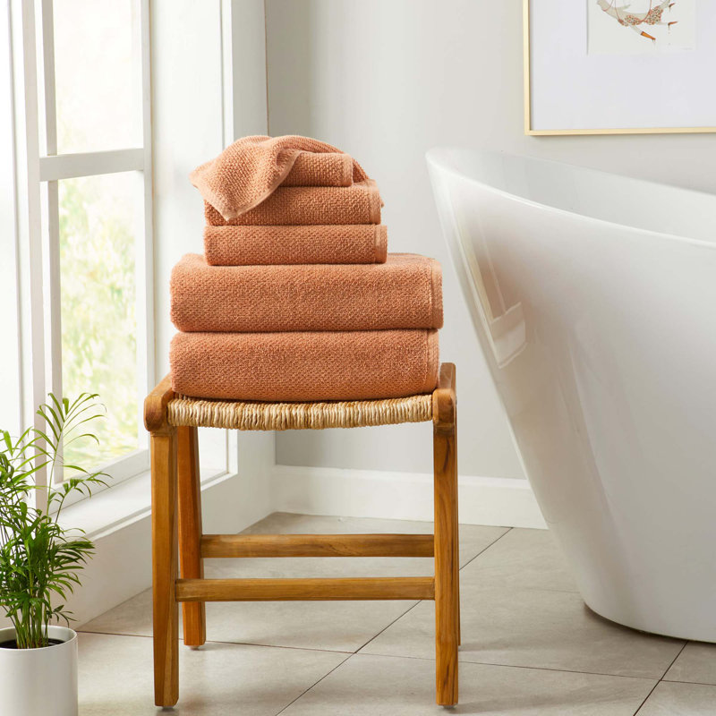 Drap de bain 100% coton texturé, Ensemble 6 pièces, Argile