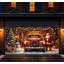 Bannière de porte de garage de Noël de 4,88 m x 2,13 m, camion rouge vintage, décor extérieur pour garage double