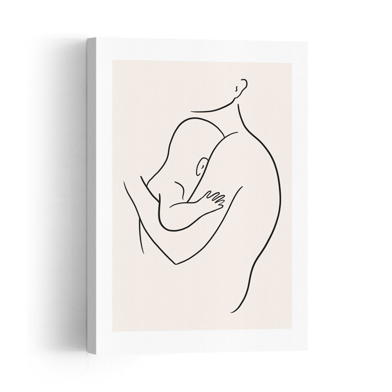 Mother Baby Embrace Abstract Minimalist Wall Art Print 1 Piece Wrapped Canvas Wall Art, 91.44cm H x 60.96cm W