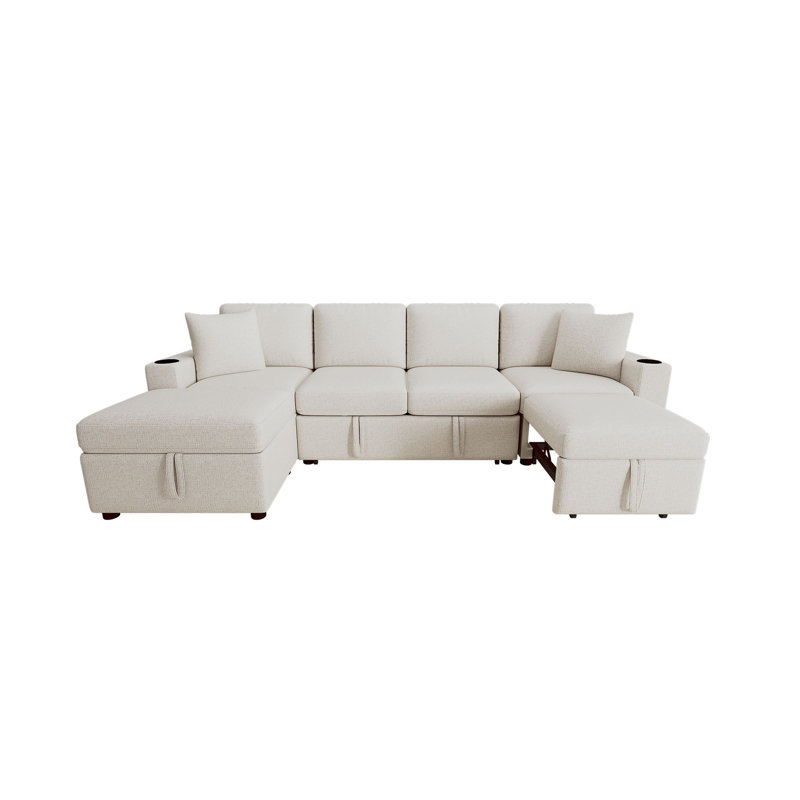 Canapé-lit modulaire convertible en L de 109,1 po avec canapé-lit et canapé-lit en U, Chenille beige