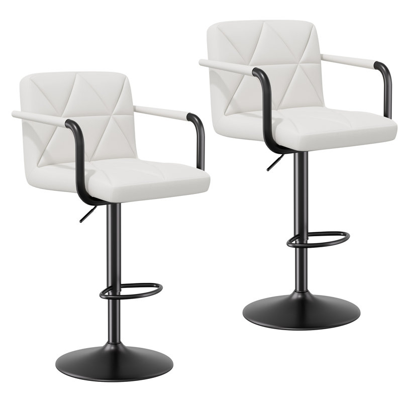 Upholstered Adjustable Height Counter Stool with Metal Frame, White