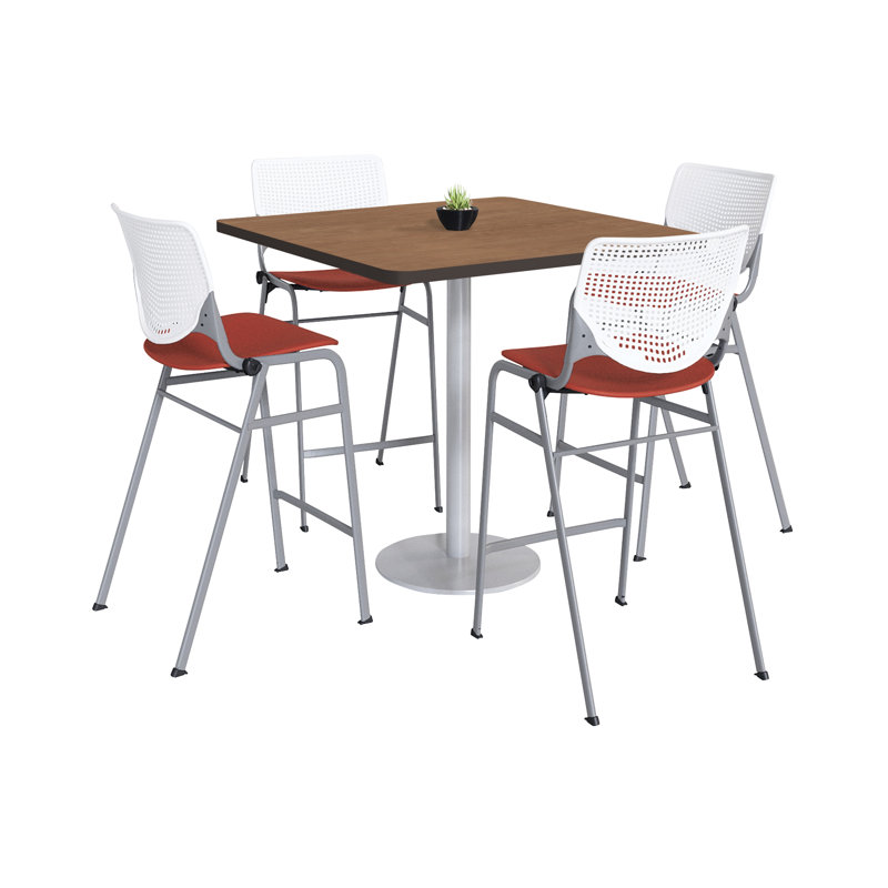 Ensemble de table de salle à manger et chaise Kool L 42 po, H 41 po x L 42 po x l 42 po, Blanc/Corail, Cerisier