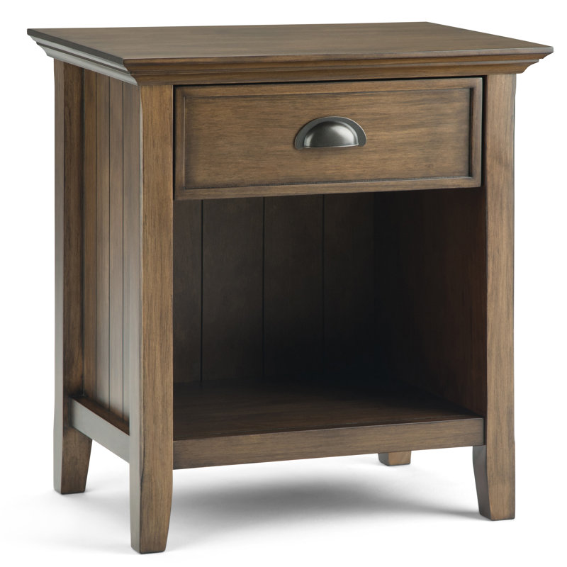 Acadian 24"W Solid Wood Transitional Nightstand with 1 Drawer, Open Storage and Bronze Hardware, Rustic Natural Aged Brown