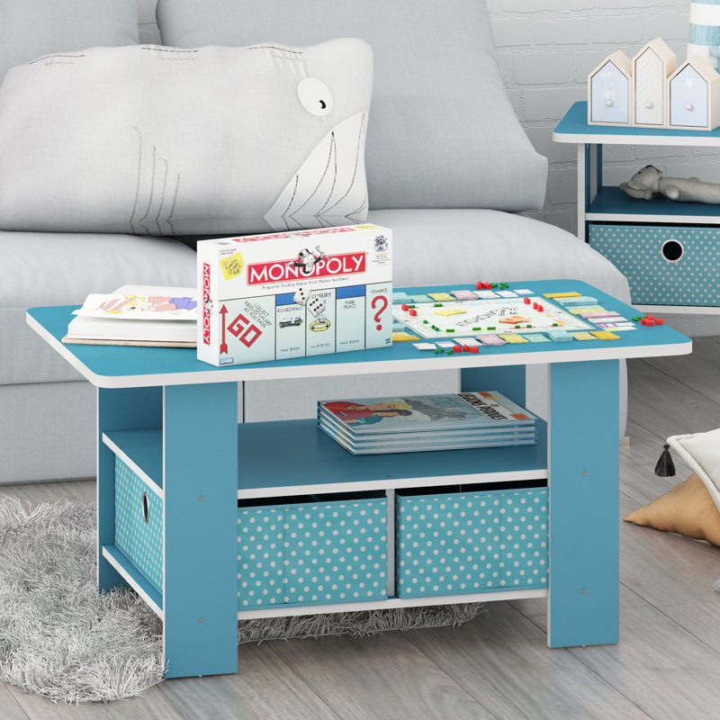 Kenton Coffee Table with Bin Drawer, Light Blue Top/Light Blue Base