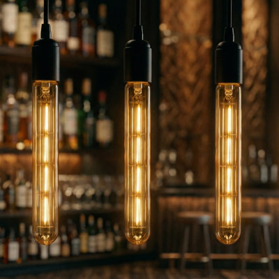 Vintage Bayonet LED Bulb,T185 4W Tubular Dimmable B22 LED Filament Bulb,Edison Warm White 2700K Amber Glass 450lmn,Tube Shape Decorative Lighting Bulb - AC 220V Pack of 3