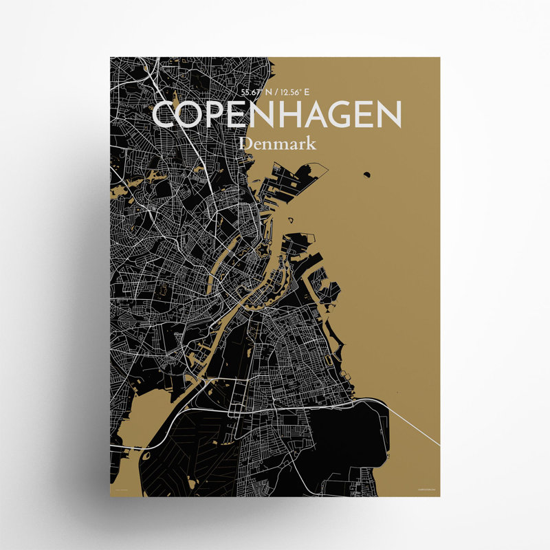 Copenhagen City Map In Luxe - No Frame Print, 24cm H x 18cm W x 0.05cm D