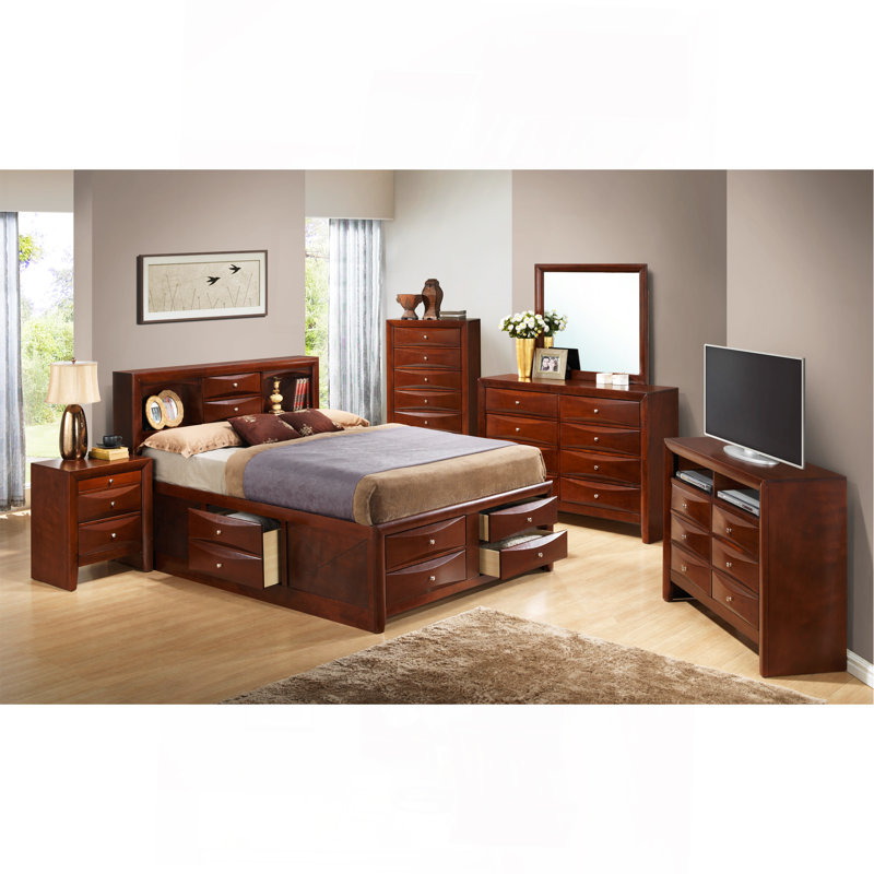 Spacious Cherry Finish King Storage Bed