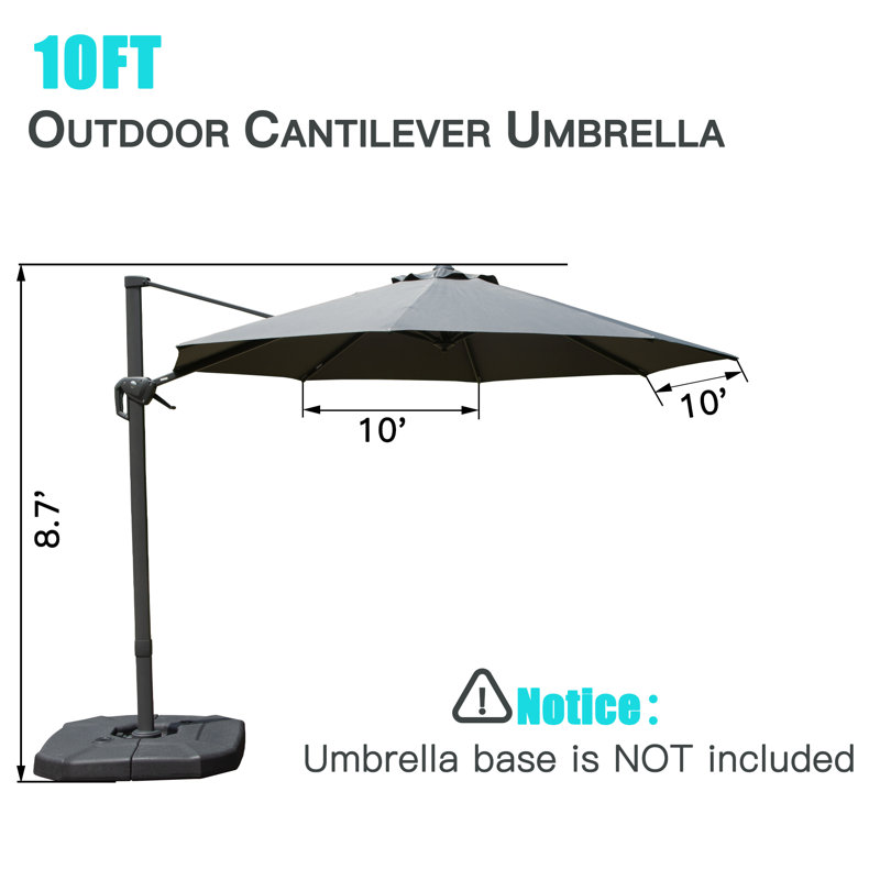 Parasol en porte-à-faux Deniah, Gris, H 100 po x l 114,57 po x P 114,57 po