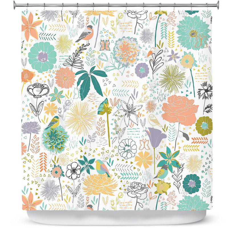 Rideau de douche simple oiseaux et fleurs
