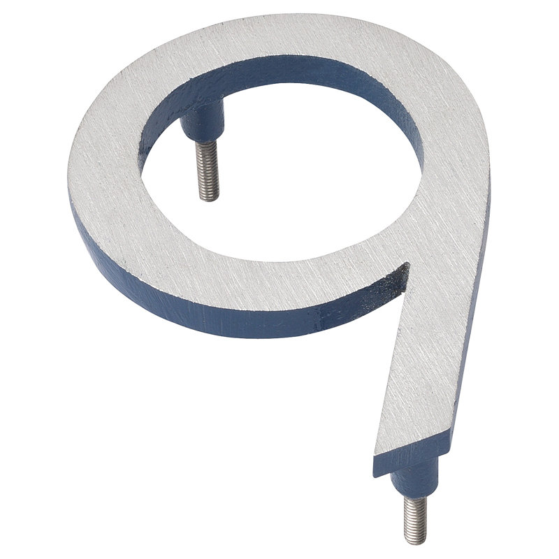 Numéro de maison à fixation flottante 6 po, 9, Nickel satiné / bleu océan
