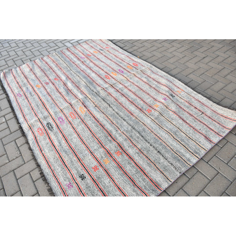 Grand kilim turc rétro gris pour rehausser l'esthétique de votre décor de salon