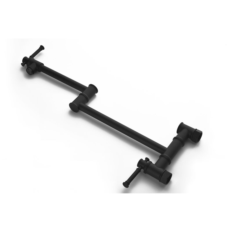 Wall Mounted Brass Pot Filler, Matte Black Finish With Arm For Easy Reach Modern Filler Faucet, Coating And Quiet Flow