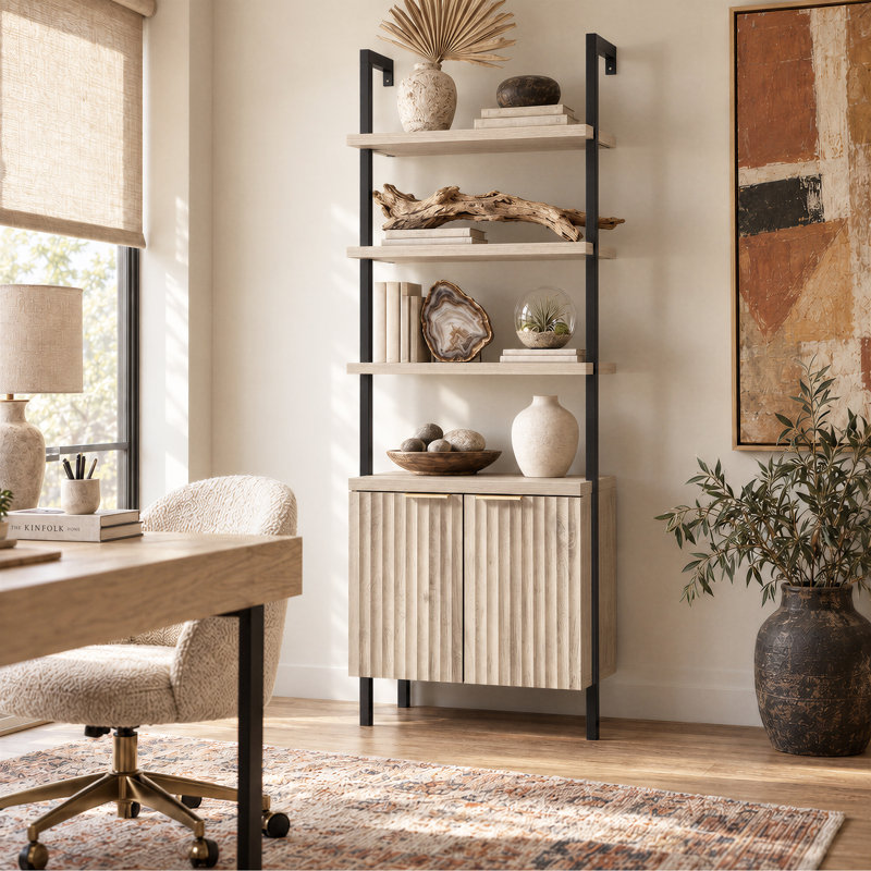 Nicolee Ladder Storage Bookcase, Greige Oak