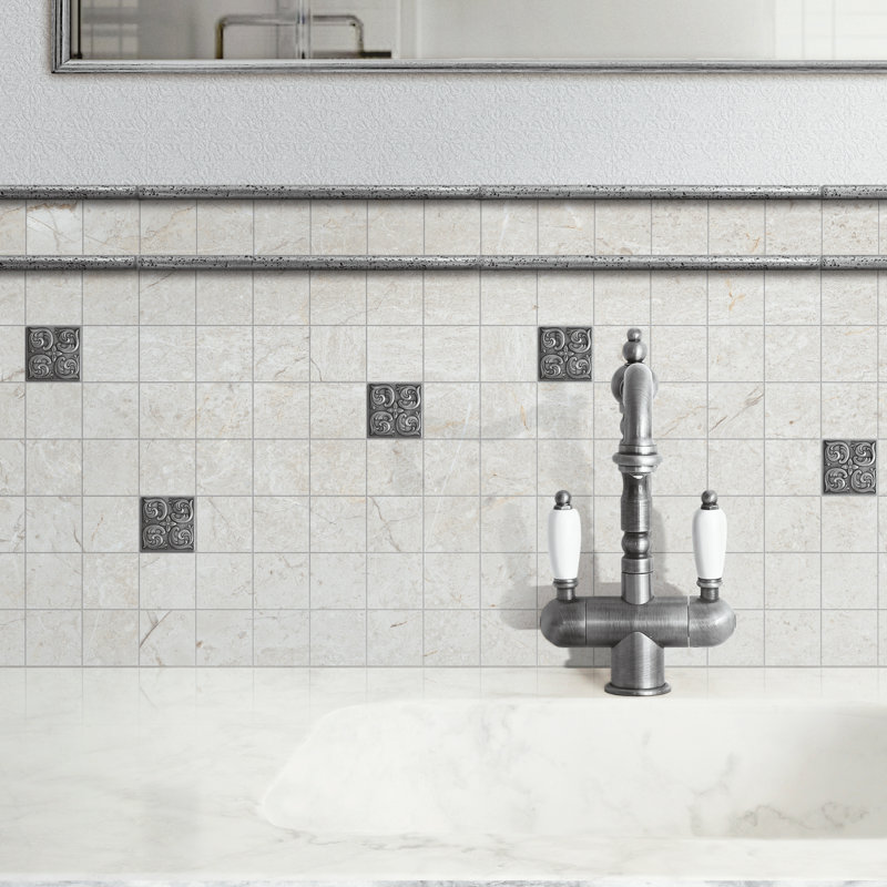 Pewter Nickel Hand Painted Resin Decorative Accent Tile Set