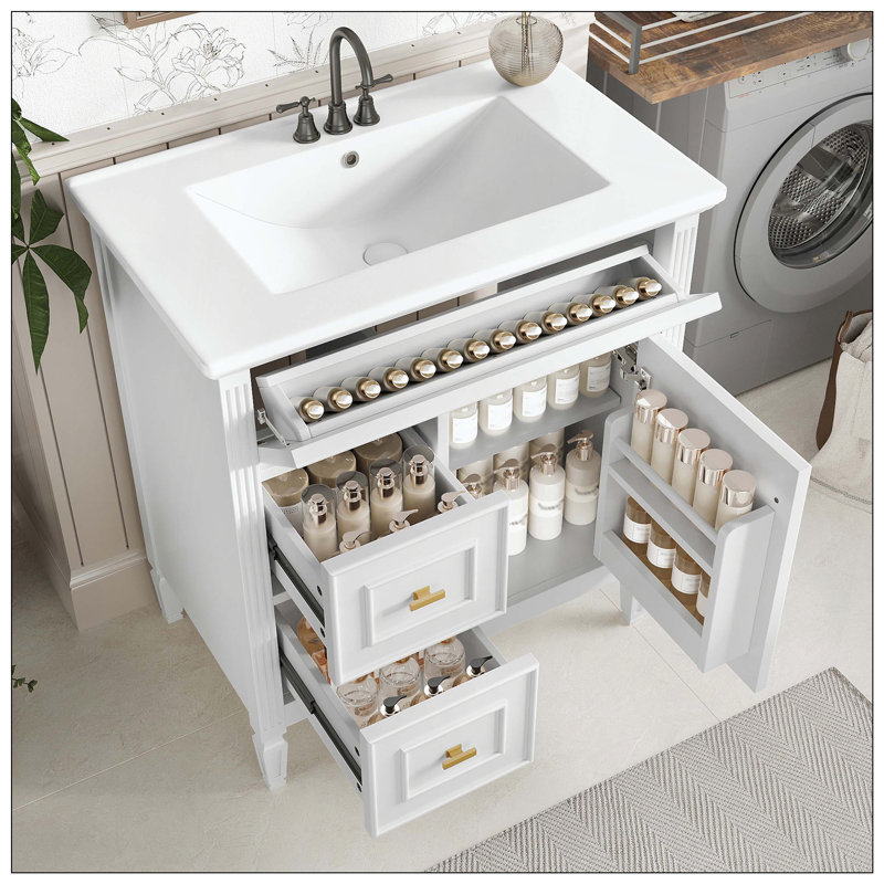 Armoire de meuble-lavabo de salle de bain, Blanc