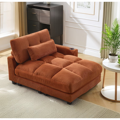 Canapé-lit surdimensionné pour chaise longue - Canapé convertible en velours côtelé avec porte-gobelet et port USB