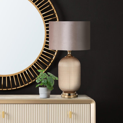 Rovel 77.5cm Living Room Table Lamp with Glass Base, Bedside Buffet Lamp for Bedroom