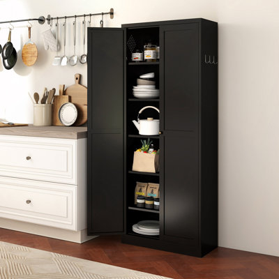 Armoire de cuisine 72 po en métal avec portes, organisateur de rangement autoportant robuste avec 5 tablettes réglables, assemblage sans outils pour garde-manger, cuisine, salle de bain