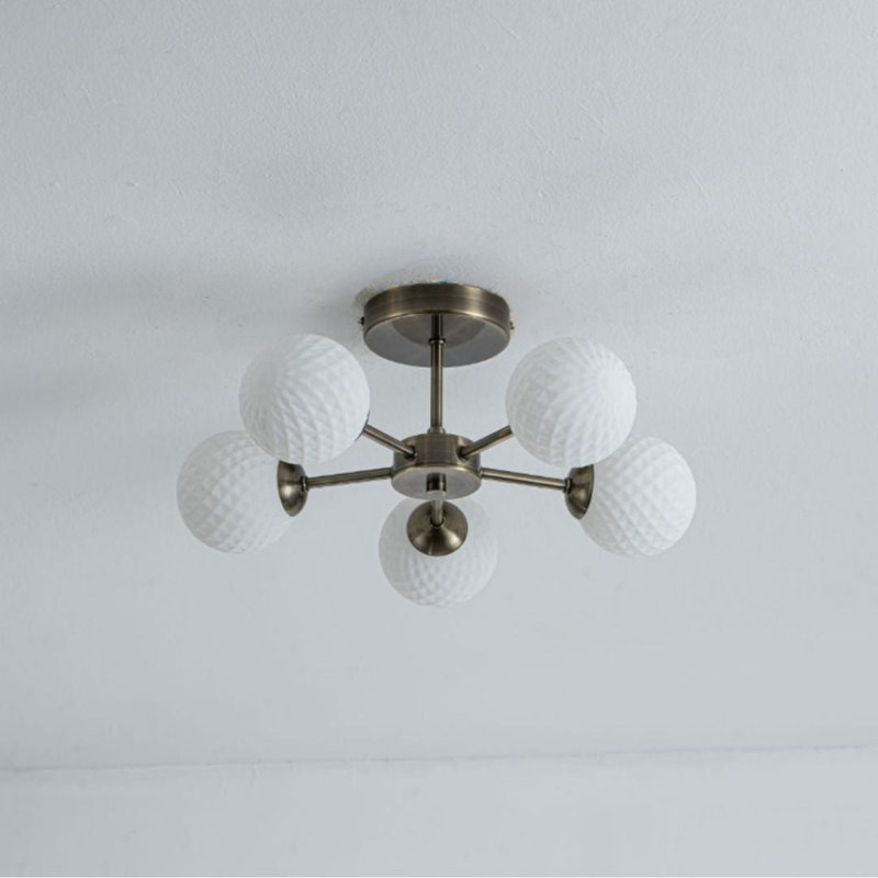 Glass Semi Flush Mount, 19cm H x 44cm W x 44cm D, 5 Lights