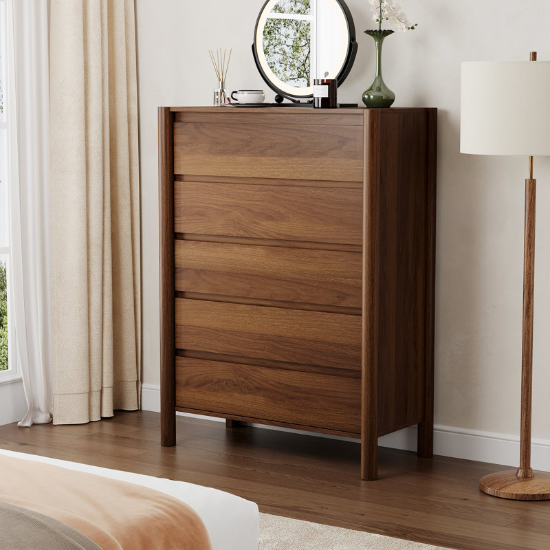 Commode 5 tiroirs Hingham 45,3 ", commode en bois pour chambre à coucher, salon, brun, Brun