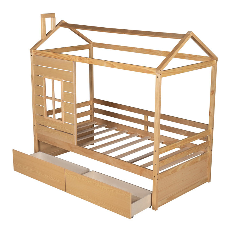 Mcclean Solid Wood Canopy,Four Poster,Spindle,Standard Storage Bed, Natural