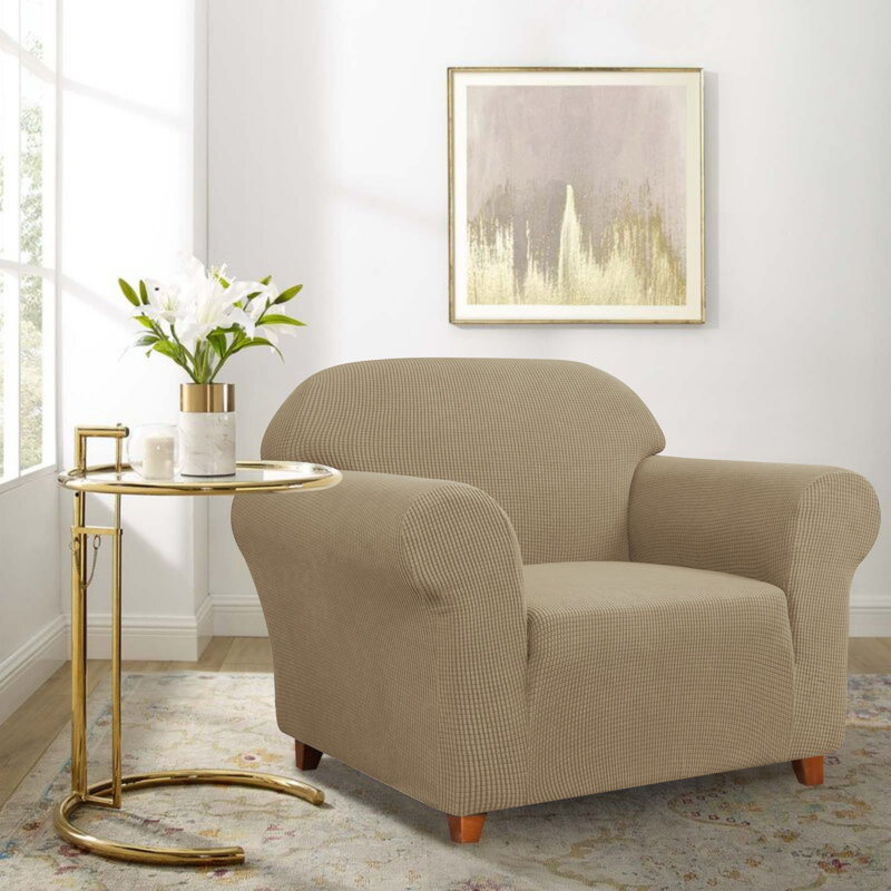 Jacquard Spandex Stretch Box Cushion Sofa Slipcover, Hazel Wood