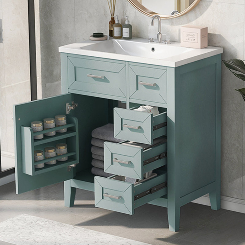 Armoire de salle de bain avec tiroirs, Chrome chrome, Vert