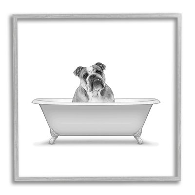 English Bulldog Dog Bath Tub Gray Framed Giclee Texturized Wall Art by Annalisa Latella