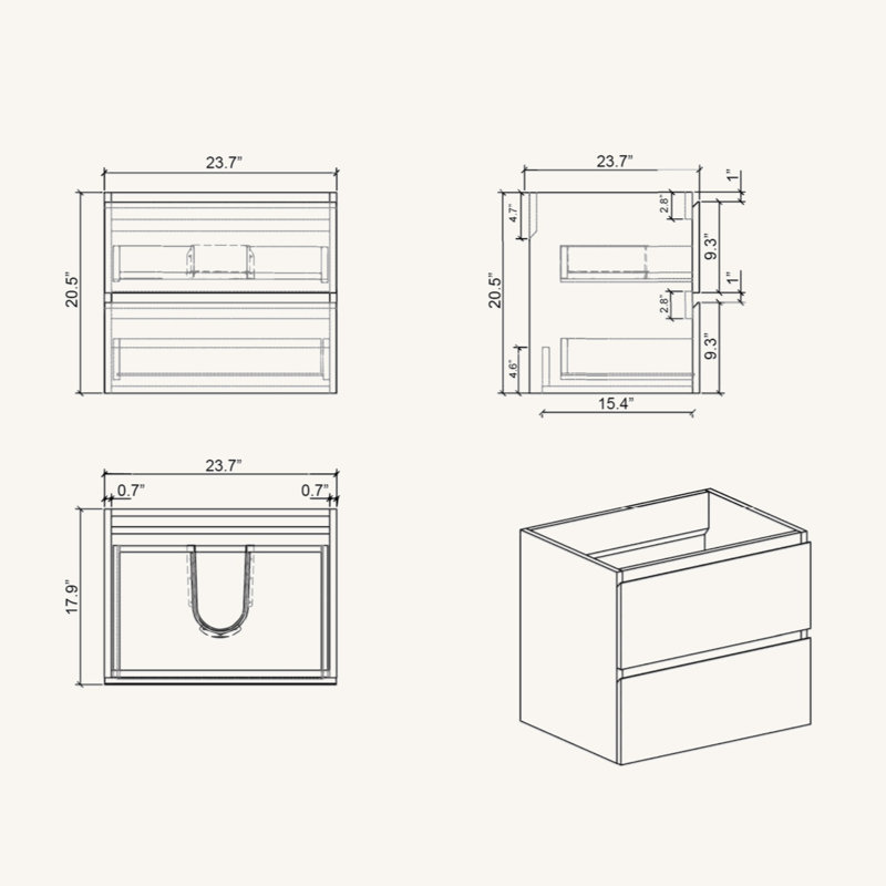 Wall Mount Cabinet WITHOUT Basin, With Two Drawers, Pre-Assembled