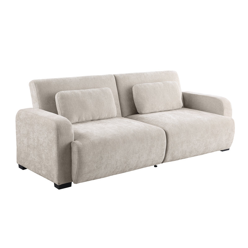 84.5" Convertible Sofa Bed, Upholstered Sleeper Sofa with Pillows for Living Room and Guest Room, Beige