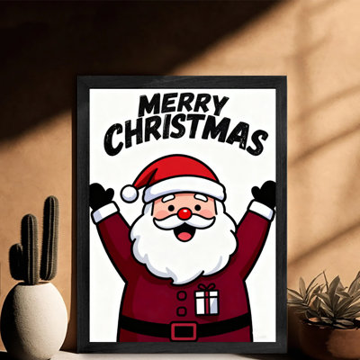 «Black Merry Christmas», petit père Noël, art mural rétro encadré noir