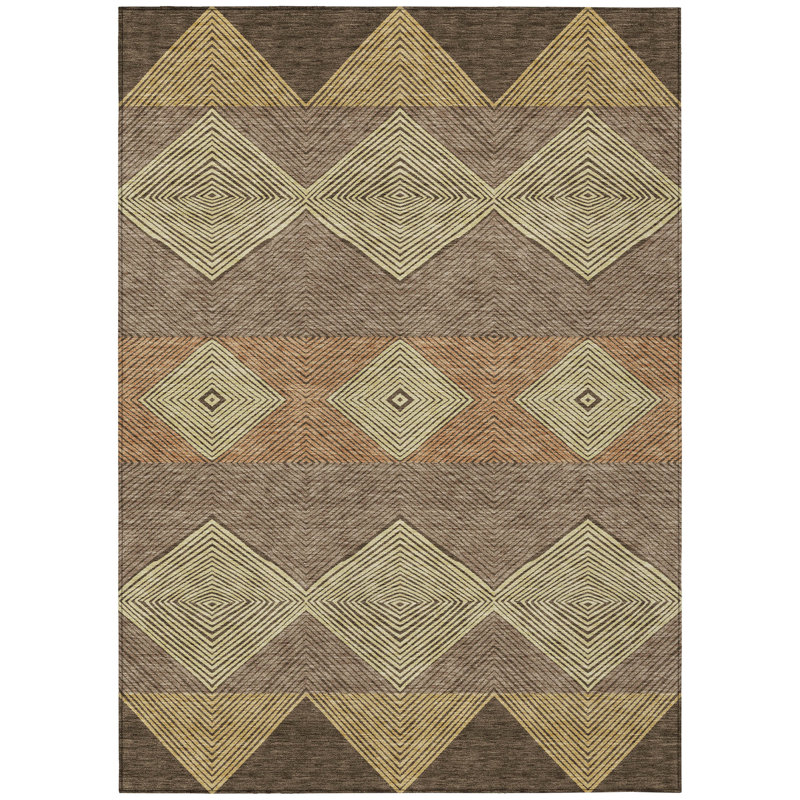 Machine Washable Indoor/Outdoor Chantille ACN2545 Geometric Rug, Chocolate, 5' x 7'6"