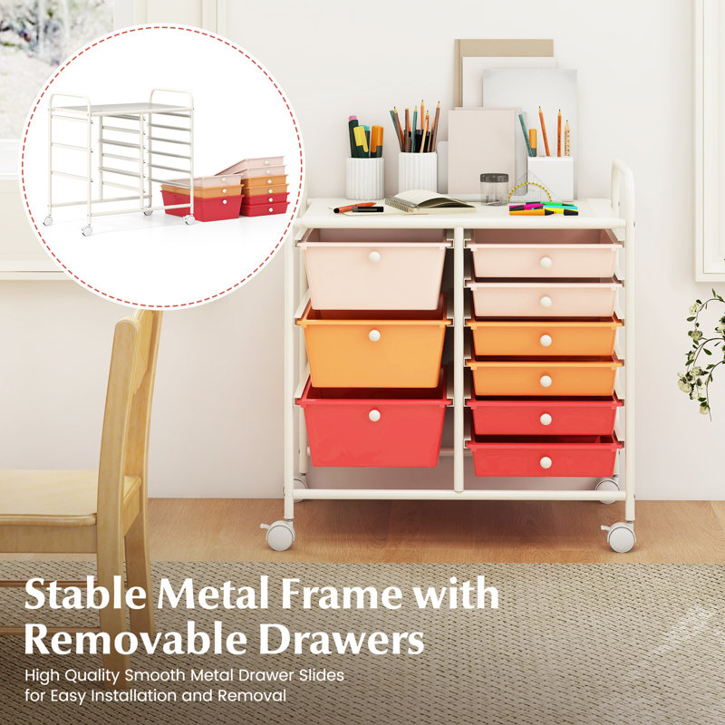 9 Drawer Storage Drawer, Pink/Orange/Red