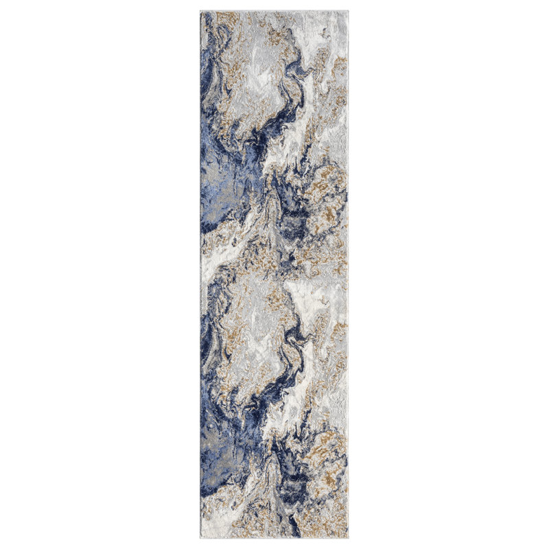 Tapis bleu / gris Modern Modern, Tapis de couloir de 2 pi x 7 pi