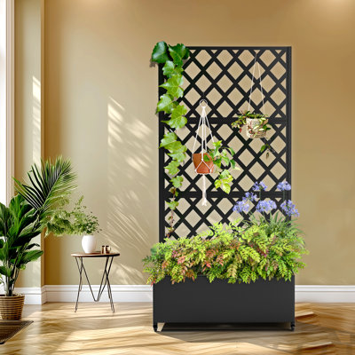 Metal Raised Garden Bed with Trellis, Garden Box for Vegetables and Flowers, Trellis Planter Box for Climbing Plants and Vines, Galvanized Garden Bed