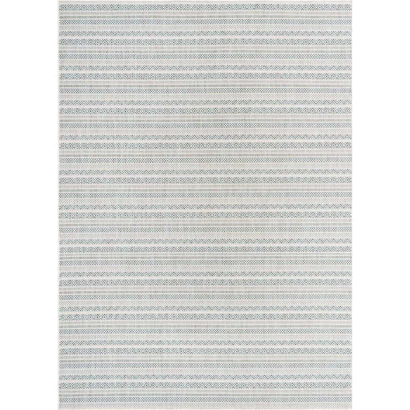 Tapis bleu sarcelle intérieur / extérieur Hewitt, Rectangle 7 pi 10 po x 11 pi
