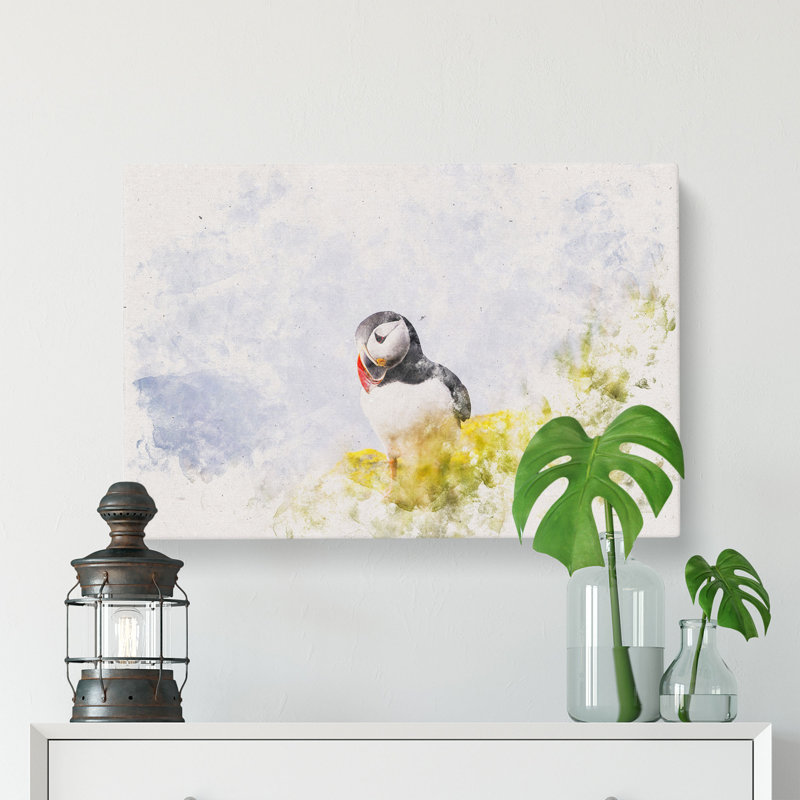 Lone Atlantic Puffin - Wrapped Canvas Print, 35cm H x 50cm W x 3cm D