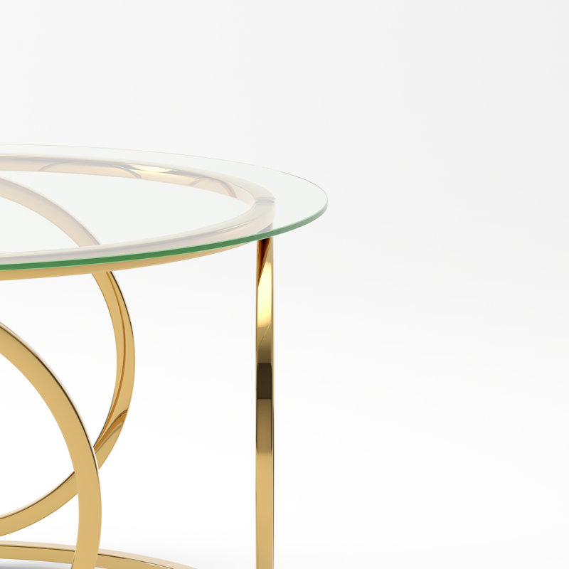 Table basse 31,5 "moderne à plateau rond en verre avec structure circulaire en métal, table d'appoint contemporaine pour le salon