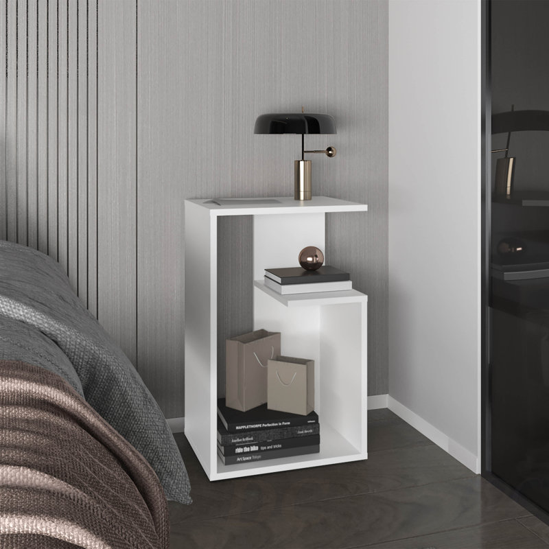 Table d'appoint H 25 po, 1 tablette, table, Blanc