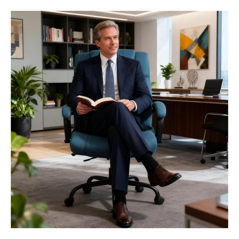 Fauteuil de direction ergonomique bleu avec accoudoirs rembourrés - Capacité de 485 lb, chaise pivotante à hauteur réglable pour le confort d'un bureau à domicile