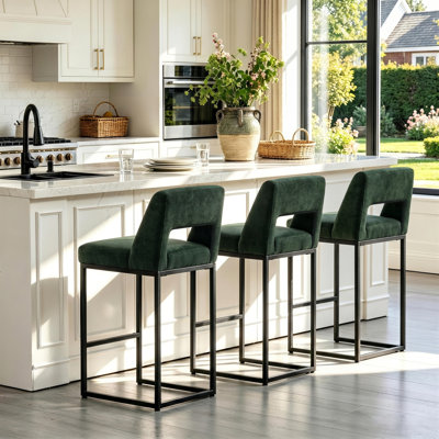 26" Upholstered Counter Barstool With Low Back And Metal Frame Modern Kitchen Island Seating