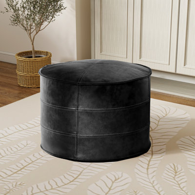OEKO-TEX® STANDARD 100 Upholstered Footrest Pouf Full-Grain Genuine Leather Round Ottoman
